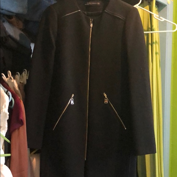 NWOT Zara Zipped Coat With Round Neck - Picture 3 of 5